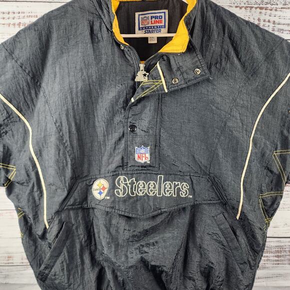 Vintage 1990s Starter Steelers NFL Pro Line Pullover Jacket XXL Black Big Logo - Picture 7 of 10